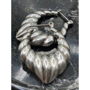 Sterling Silver Twisted Hoop Earrings 1.25 Inches Vintage Style Lightweight 9.5g